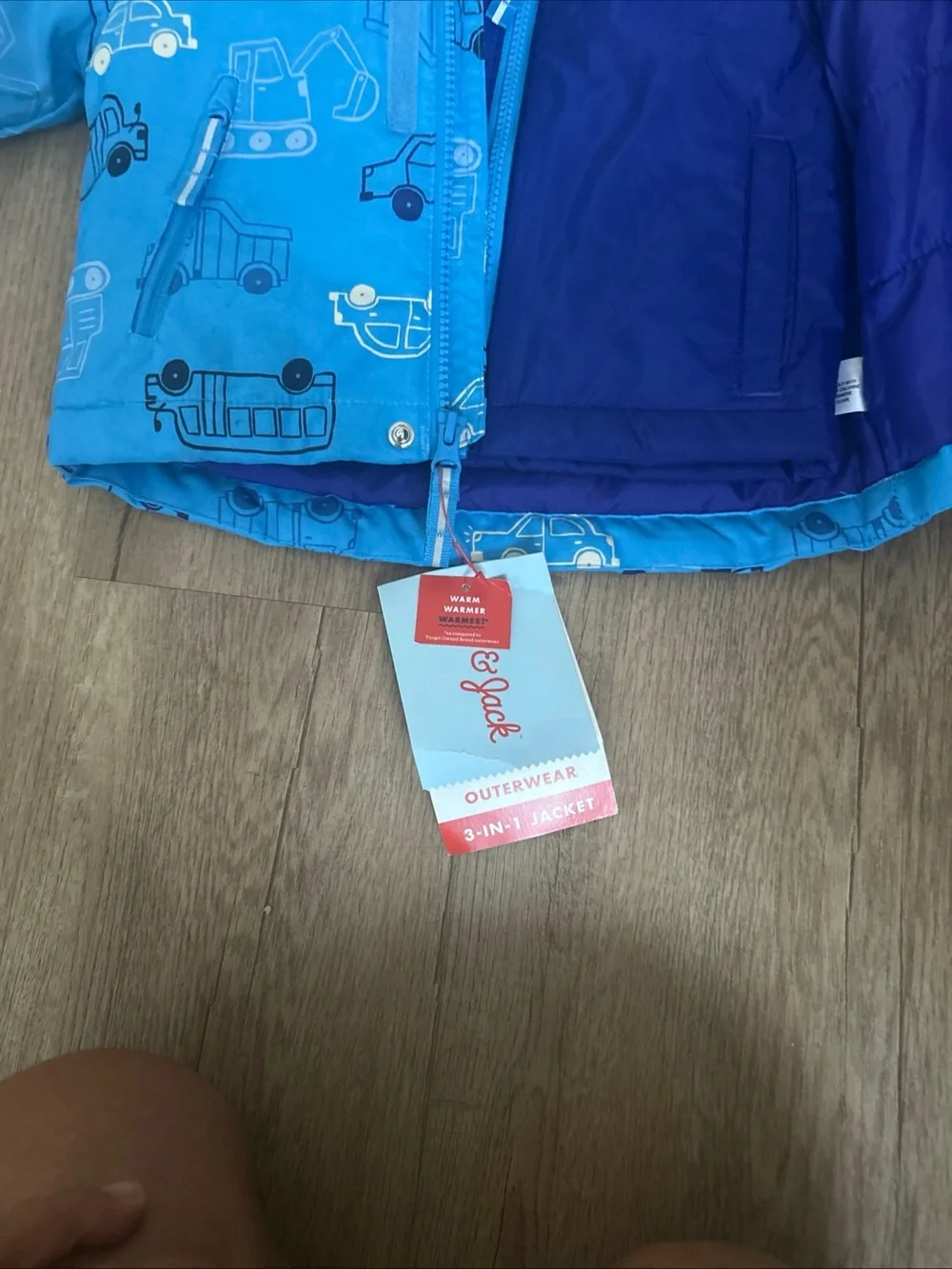 Cat & Jack Bright Blue Hooded Jacket with Vehicle Print